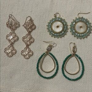 Assorted Women’s Fashion Earrings - Gold, Light Blue, Green